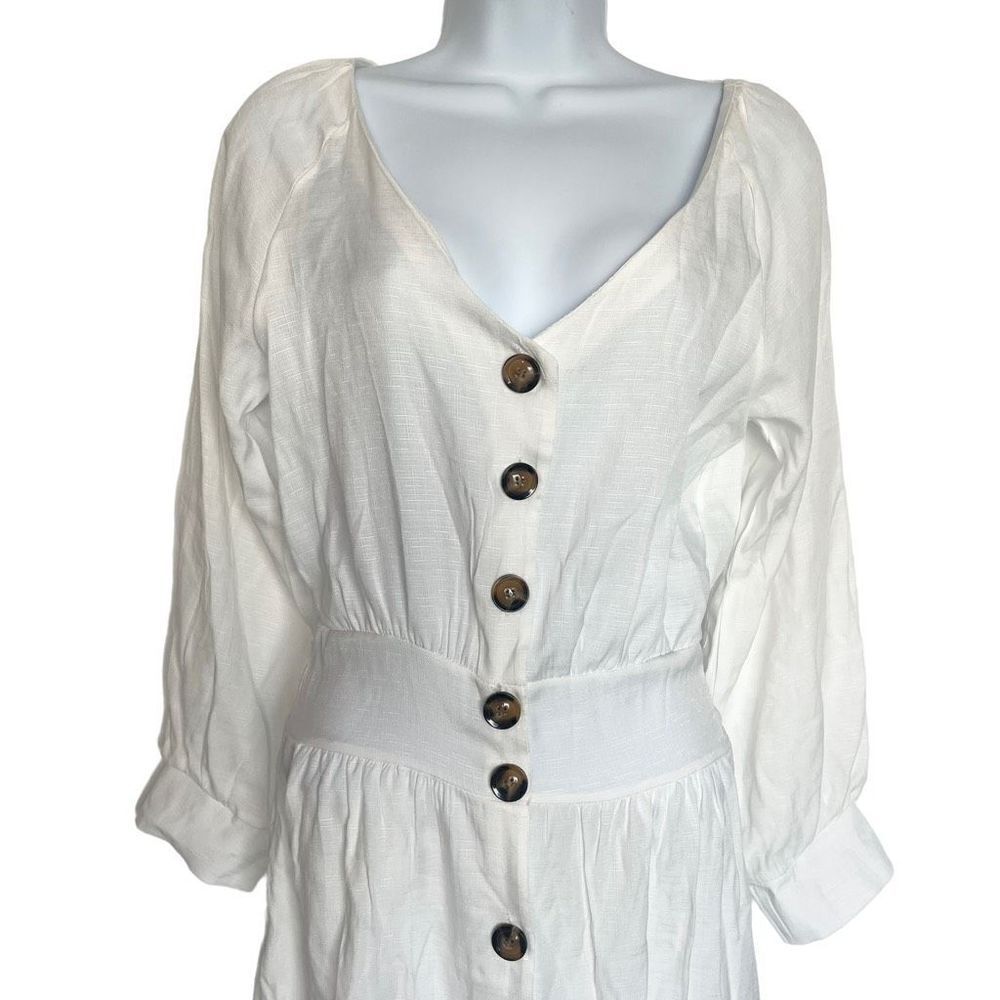 Dressbarn Women's White Long Sleeve Belted Midi Dress V-Neck Size Small - Picture 4 of 9